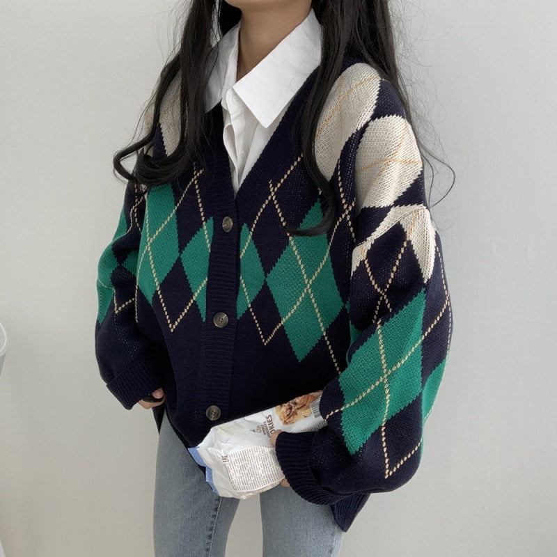 Women's Argyle Knit Oversized Cardigan - view 2