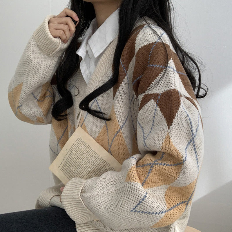 Women's Argyle Knit Oversized Cardigan - view 4