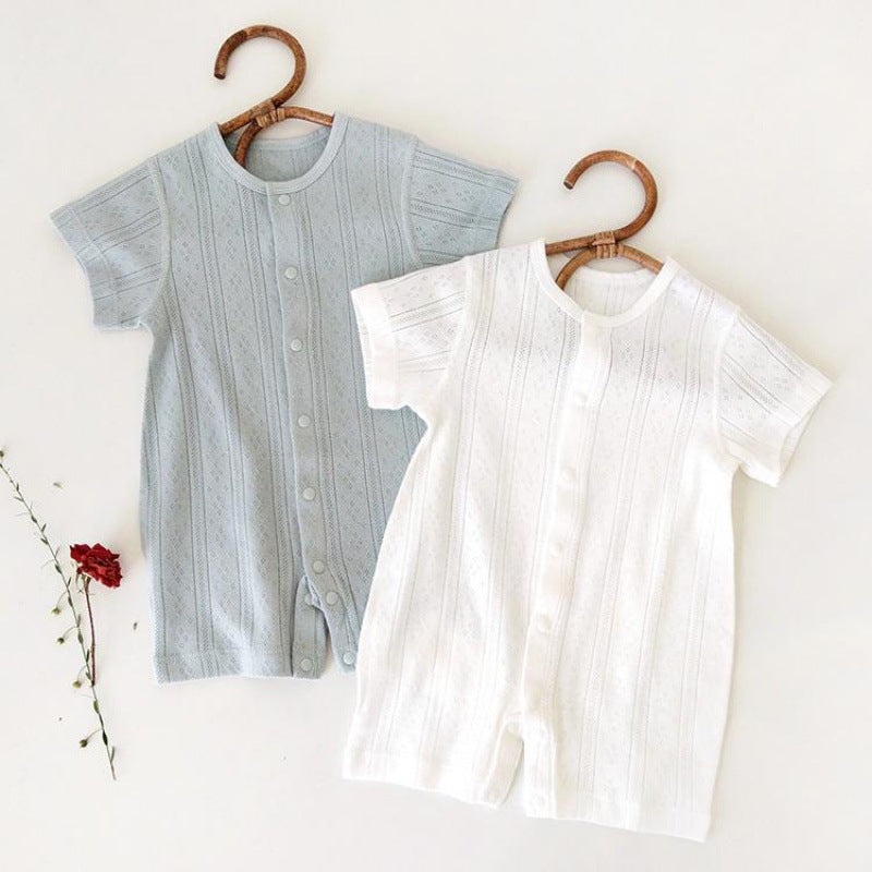 Bamboo short sleeve baby romper with front buttons