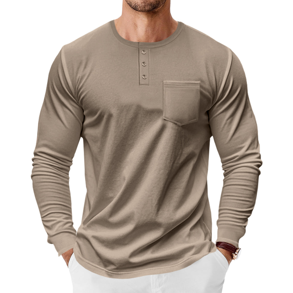 Men's Long Sleeve Pocket Henley – view 5