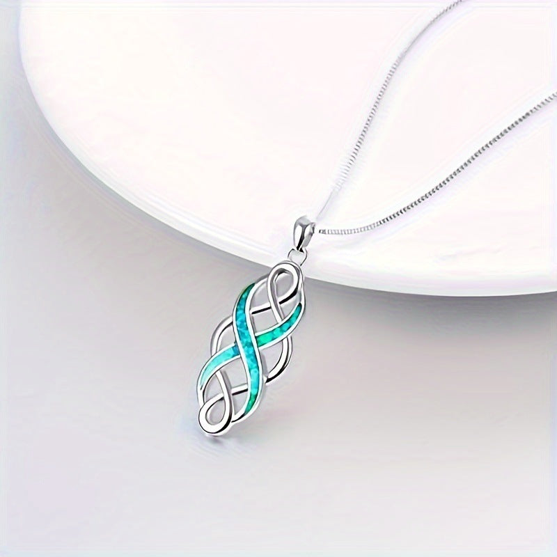 Celtic knot necklace worn at collarbone length