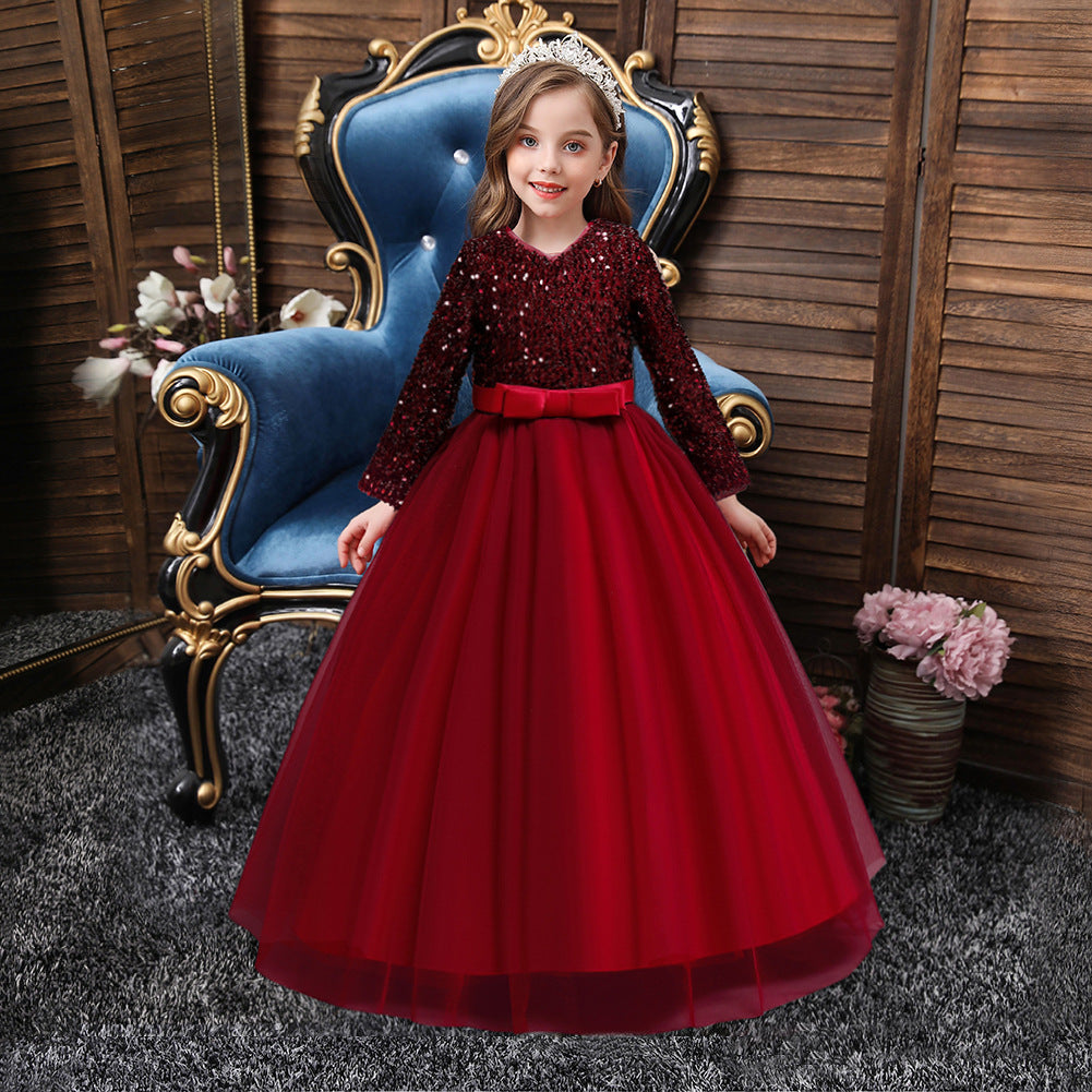 Girl wearing the wine red sequin dress