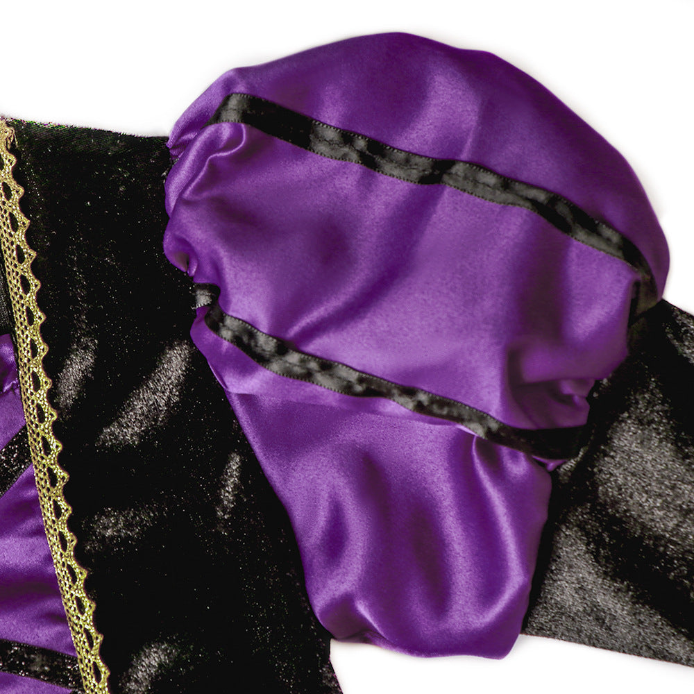 Kids' purple witch costume dress with hat – view 5