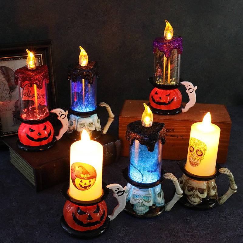 Pumpkin and skull LED candle lantern – view 2