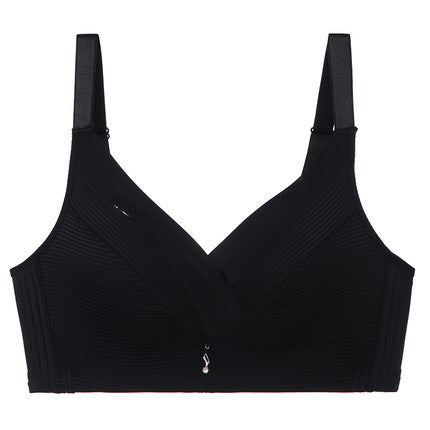 Smooth cut edges of the seamless bra under a t-shirt