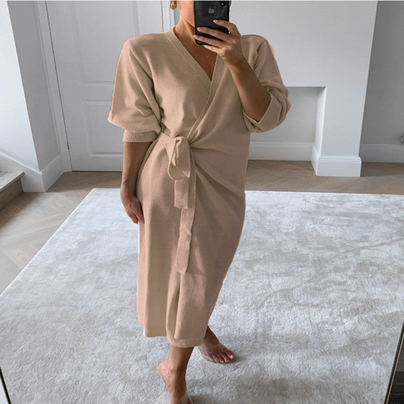 Women's V-Neck Wrap Sweater Dress - view 10