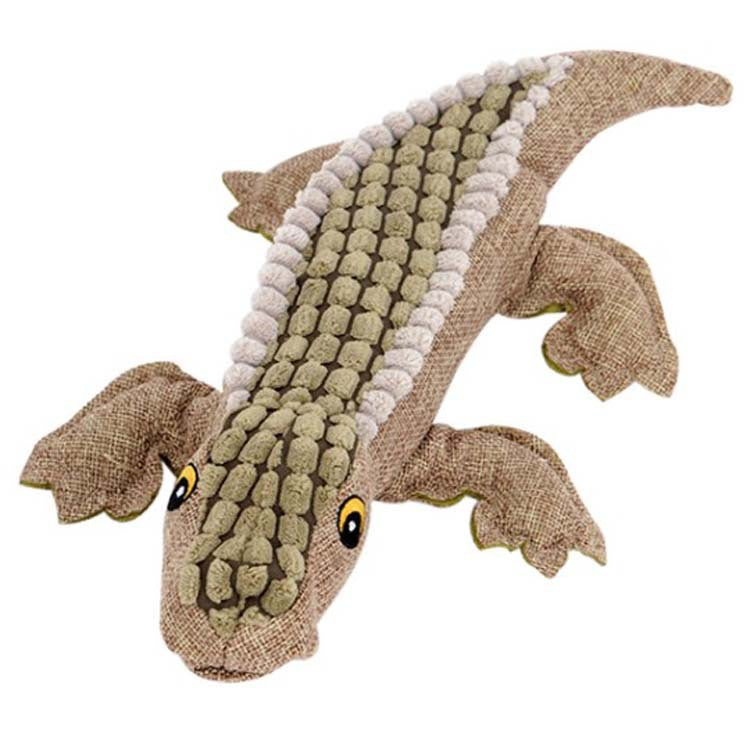 Green crocodile plush toy side view