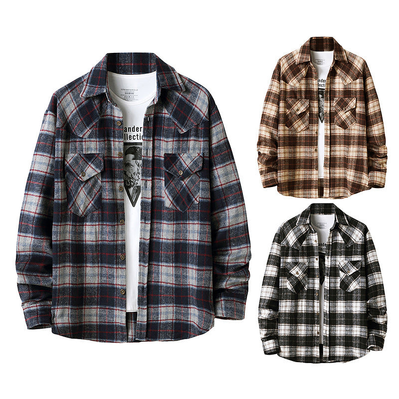 Men's flannel plaid shirt jacket – view 1