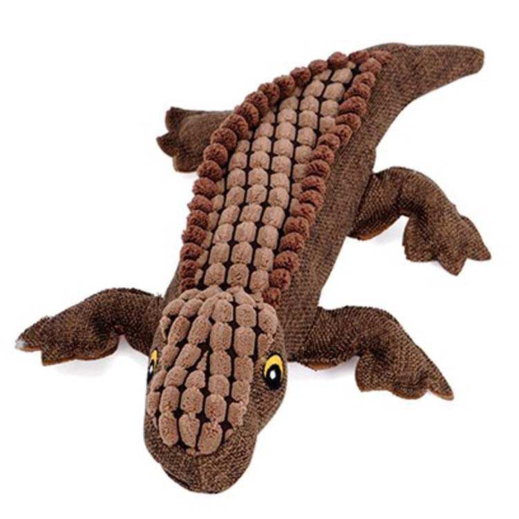 Brown crocodile plush dog toy