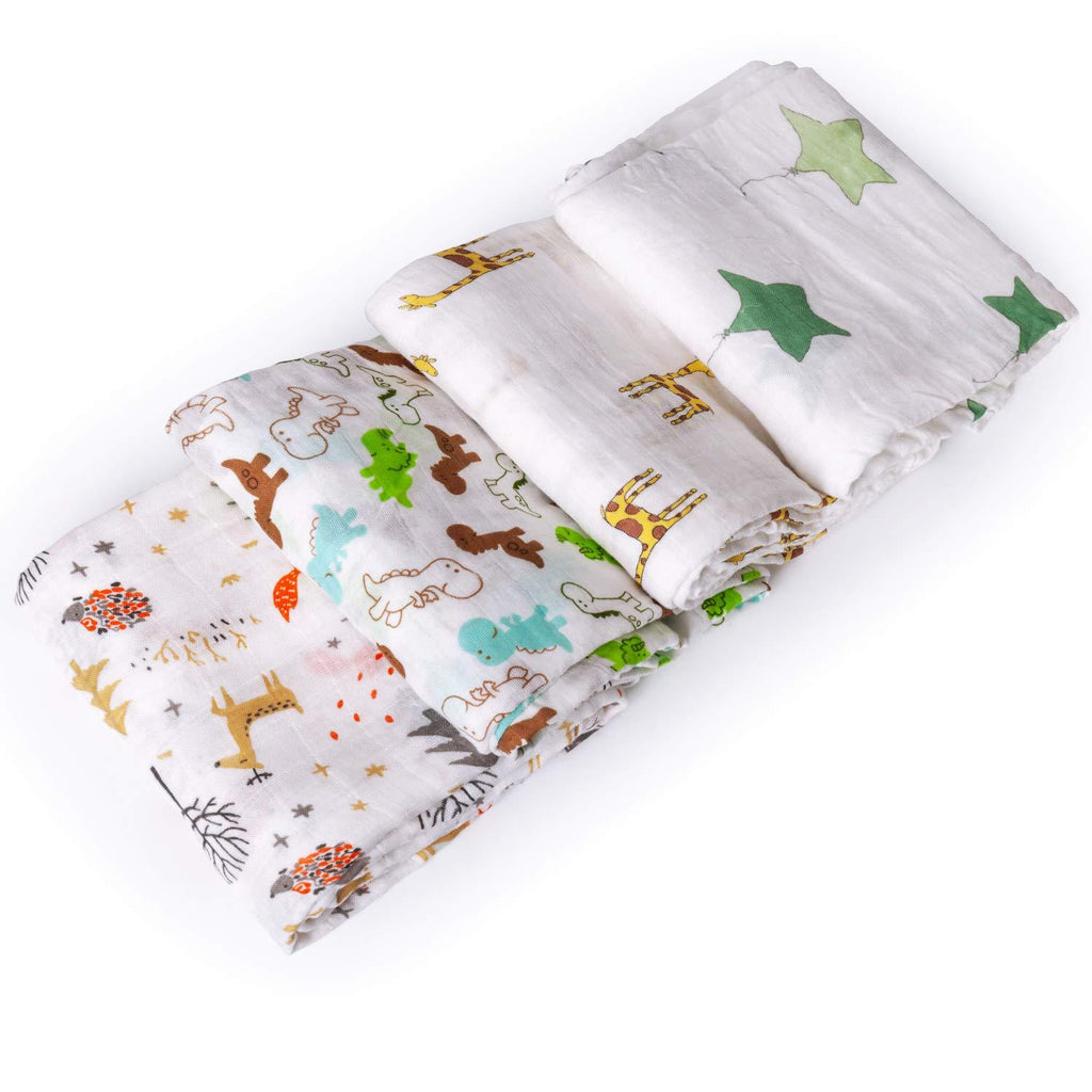 Bamboo muslin baby swaddle blanket, printed pattern