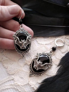 Black Bat Cameo Earrings – view 4