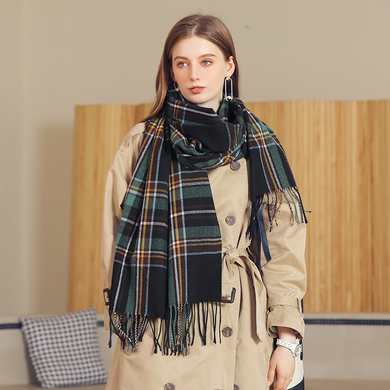 Women's Plaid Fringe Winter Scarf
