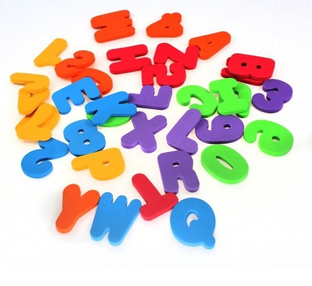 Pile of colourful foam bath letters