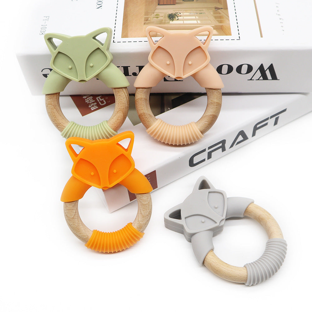 Fox Silicone and Wood Teether Ring 2