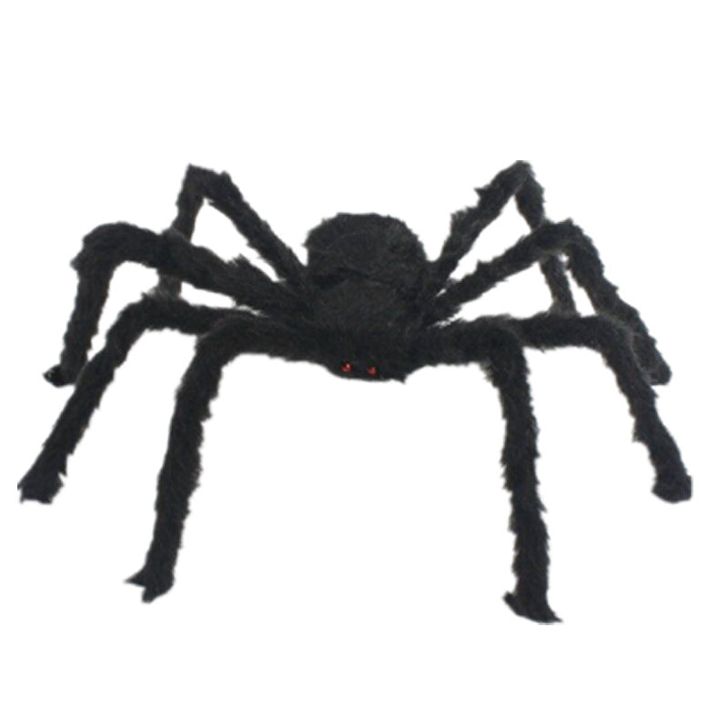 Black plush hairy Halloween spider with red eyes
