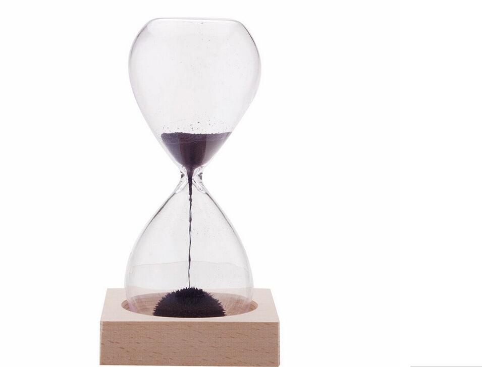 Magnetic hourglass sand timer on wooden base – view 3