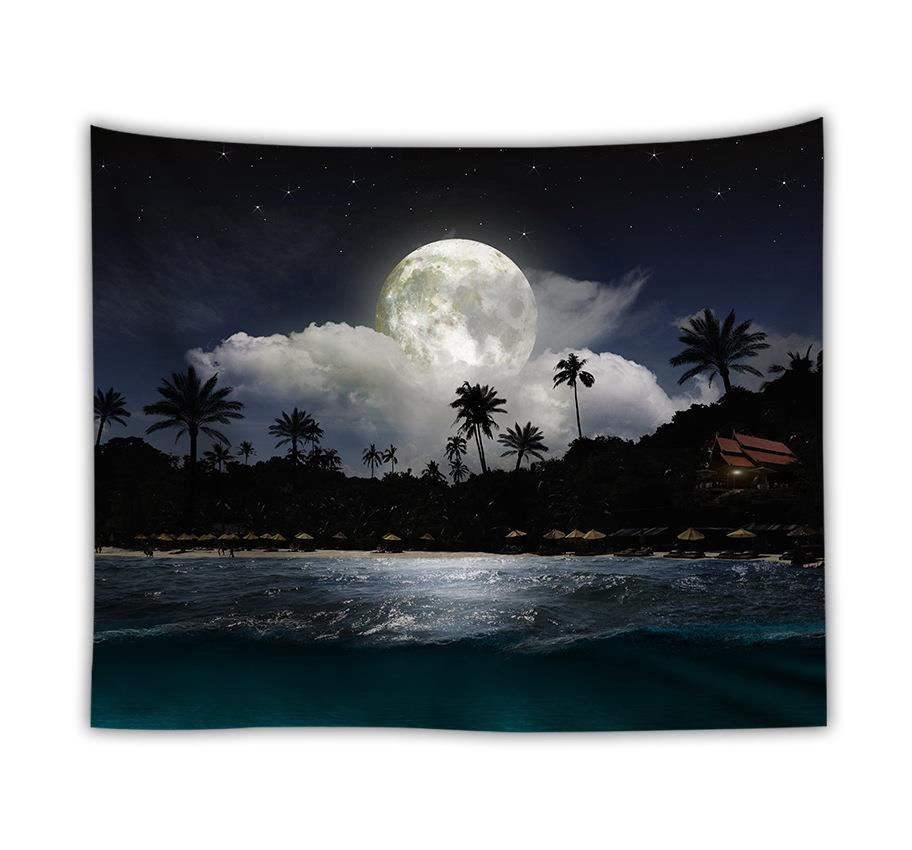 Ocean and moon nature wall tapestry – view 1