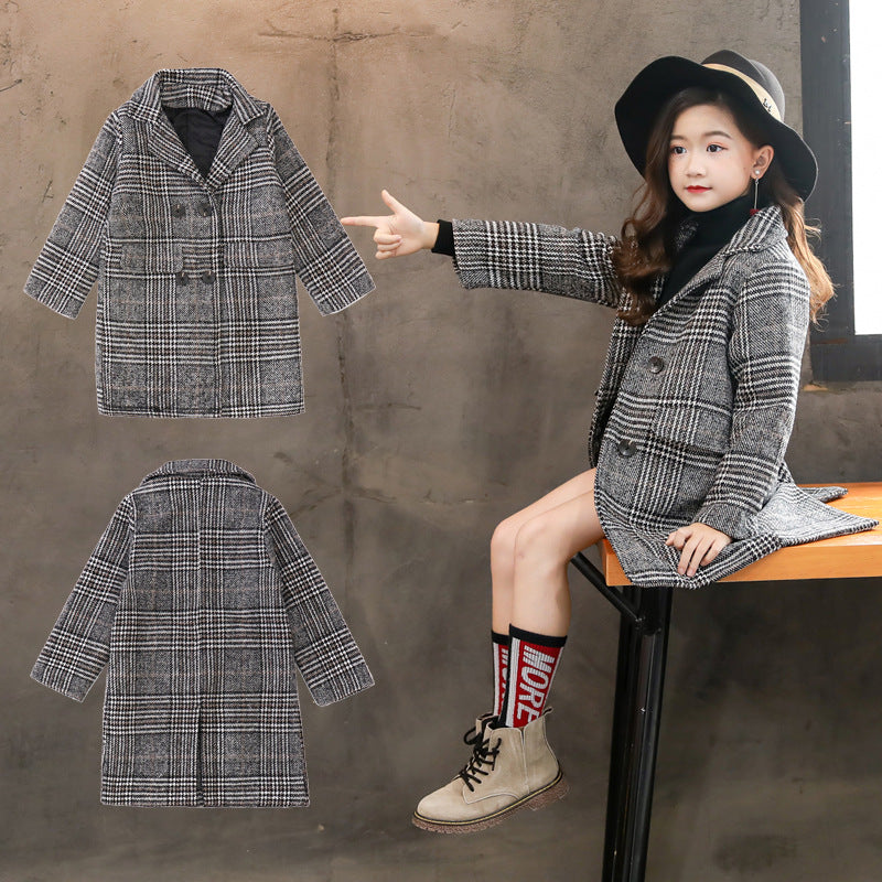Girls' Houndstooth Plaid Winter Coat - view 3