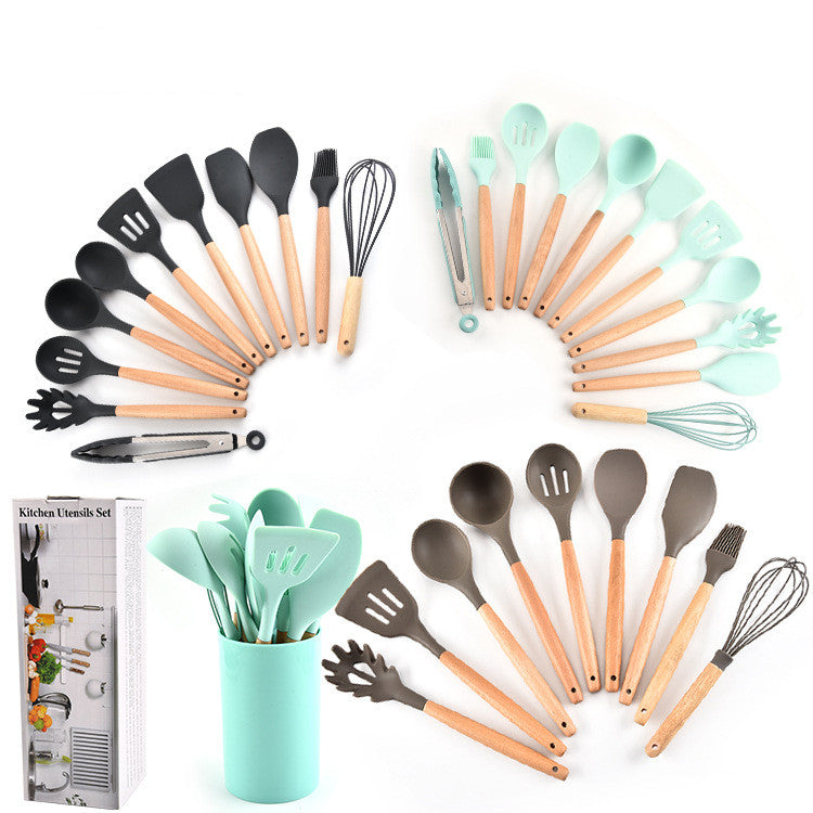 Silicone Kitchen Utensil Set with Wooden Handles, 11 Pieces - view 2
