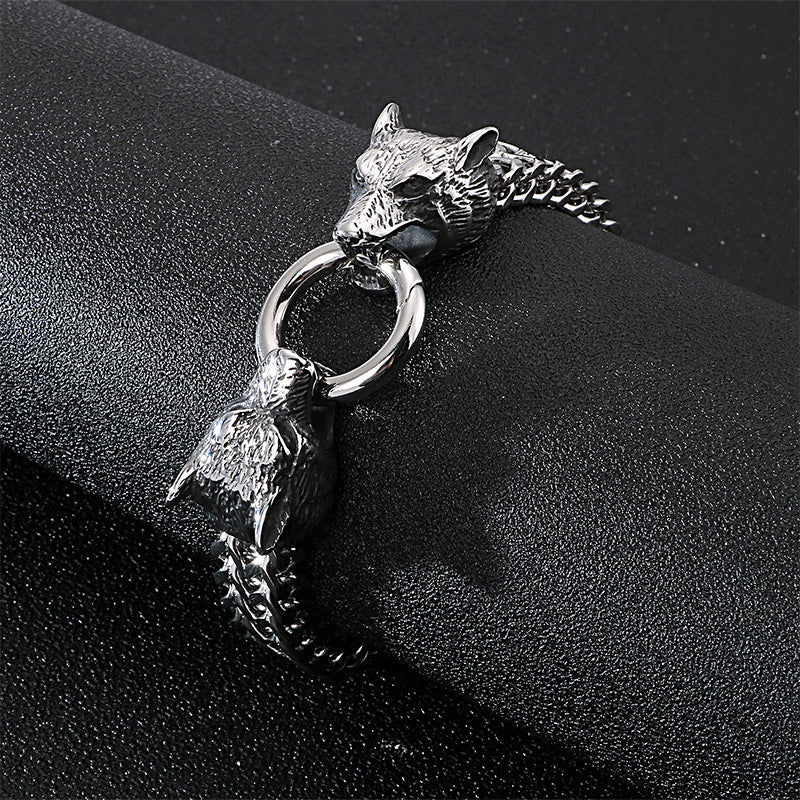 Stainless Steel Wolf Head Chain Bracelet - view 10