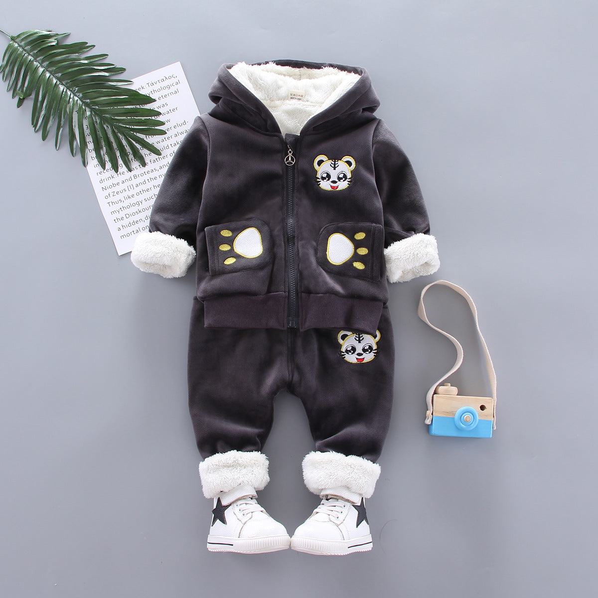 Toddler Fleece-Lined Velvet Hoodie & Pants Set
