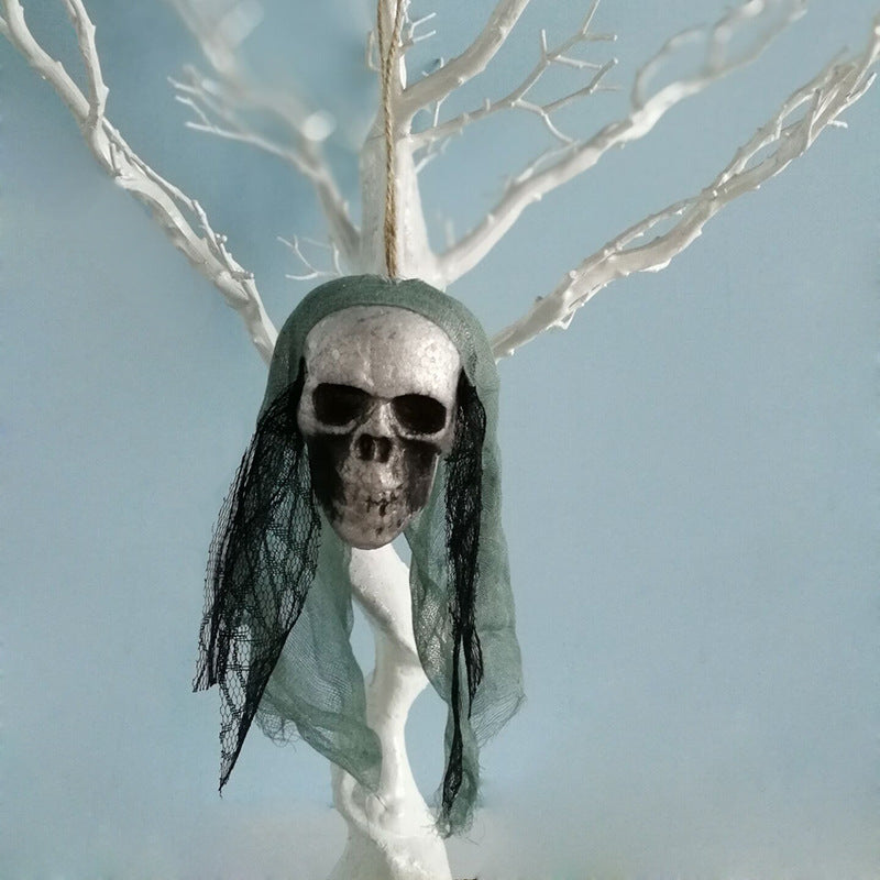 Hanging skull decoration with veil – view 1