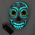 Glowing blue and red LED neon skull Halloween mask with battery pack