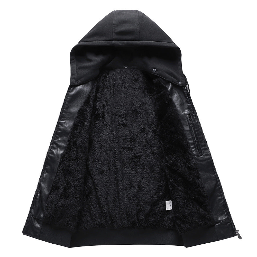 Men's Hooded Faux Leather Jacket - view 5
