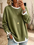 Women's Waffle-Knit Crew Neck Sweatshirt - view 3