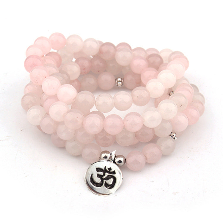 Powder crystal beaded bracelet with silver-tone charm – view 2
