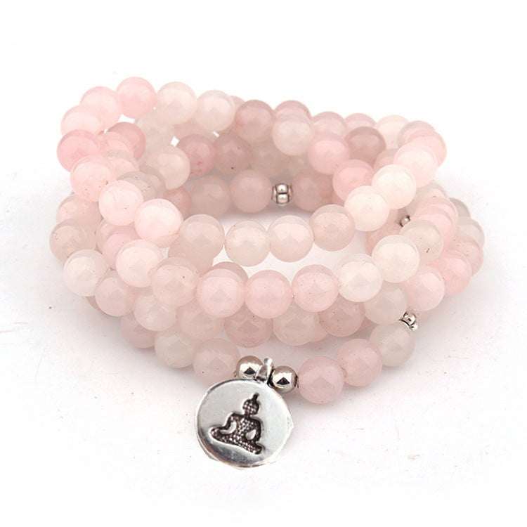 Powder crystal beaded bracelet with silver-tone charm – view 3