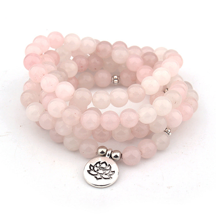 Powder crystal beaded bracelet with silver-tone charm – view 1