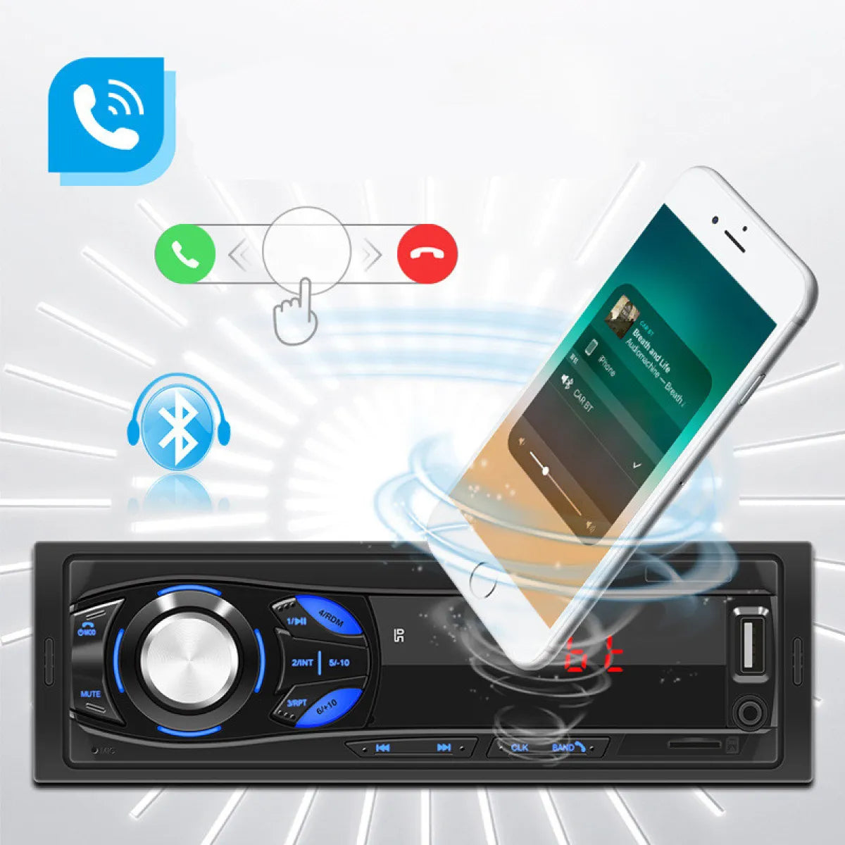Black Bluetooth car MP3 player with digital tube display and FM transmitter