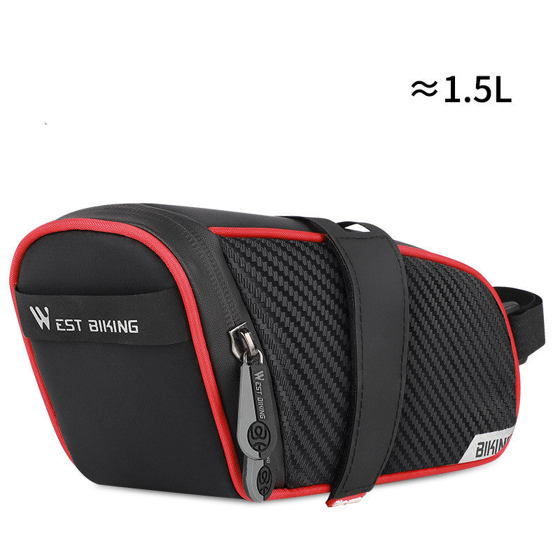 Bicycle tail bag strapped under a bike saddle