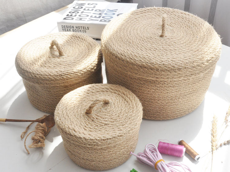 Japanese-style linen tabletop storage basket – view 1