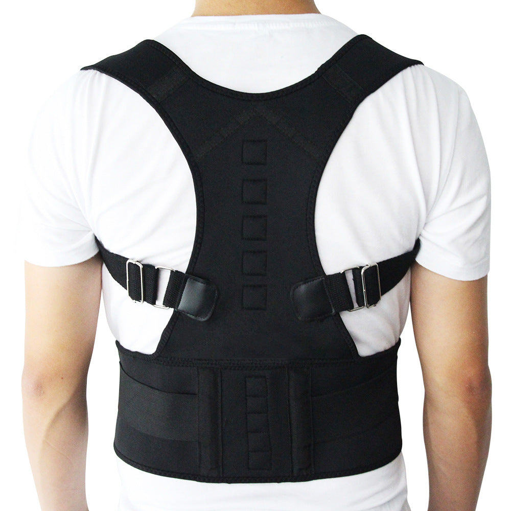 Adjustable posture corrector brace worn over a t-shirt