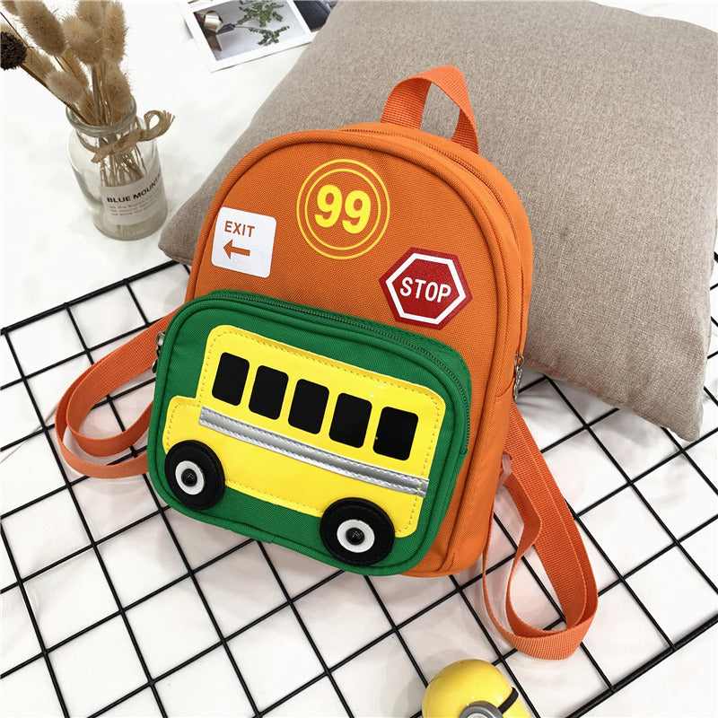 Orange preschool bus backpack