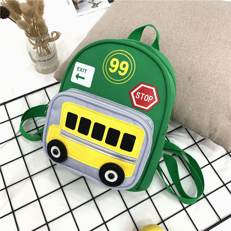 Green preschool bus backpack