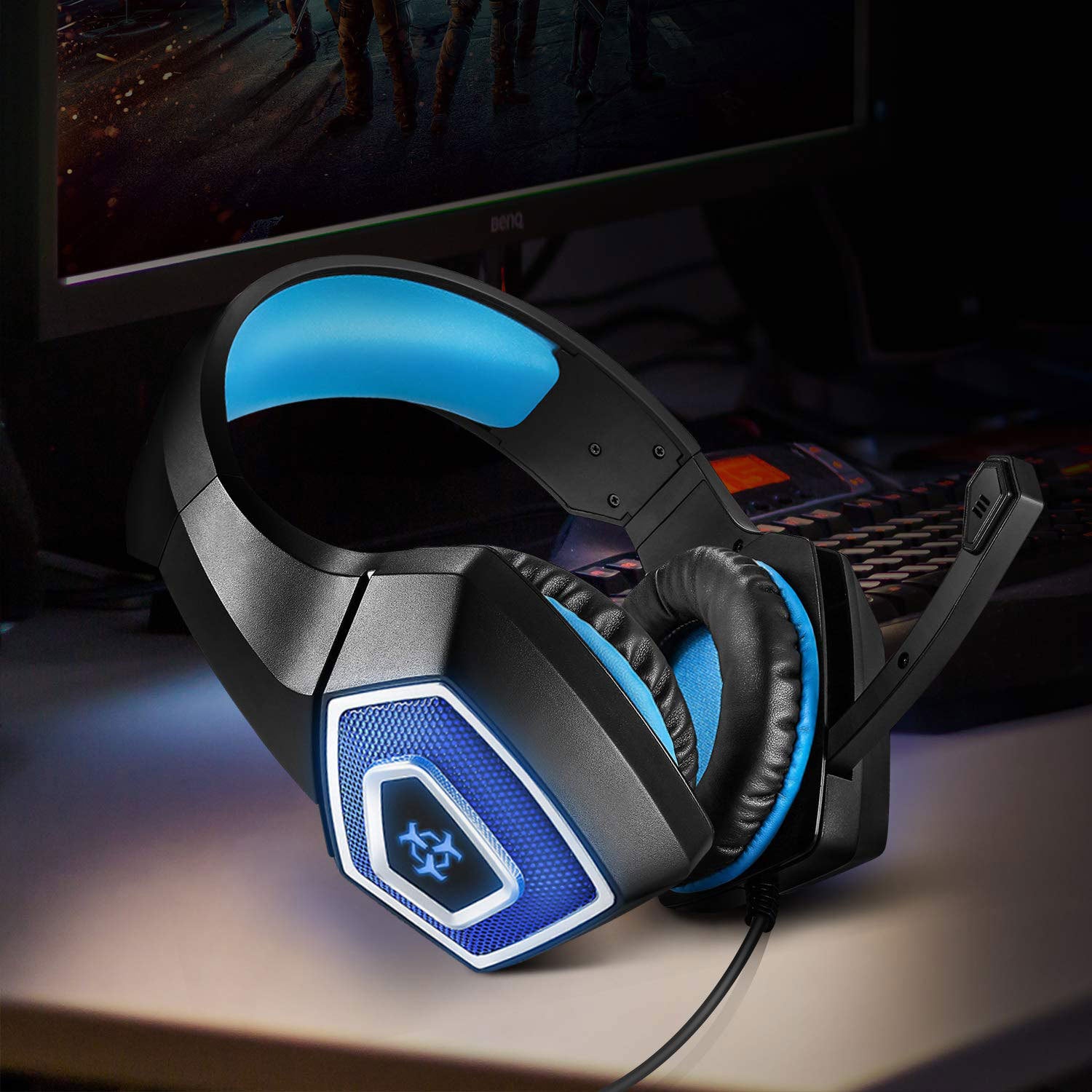 RGB gaming headset lights on