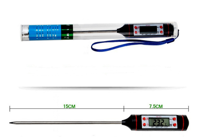 Food thermometer display showing temperature reading