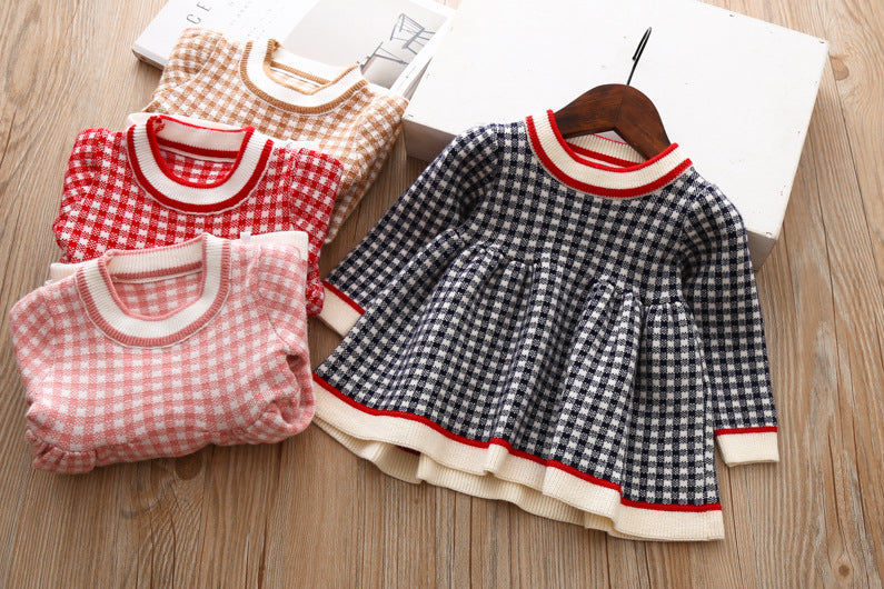 Girls' Plaid Knit Sweater Dress - view 10