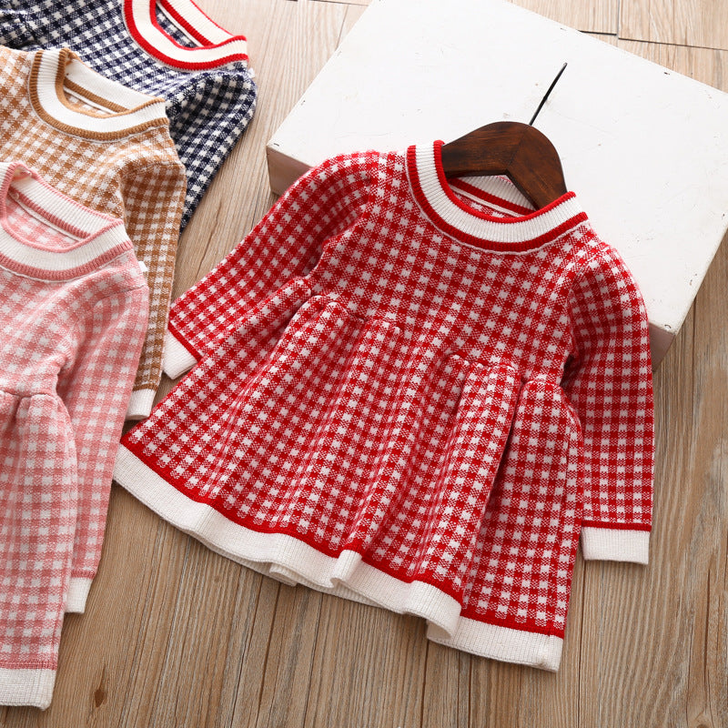 Girls' Plaid Knit Sweater Dress - view 9