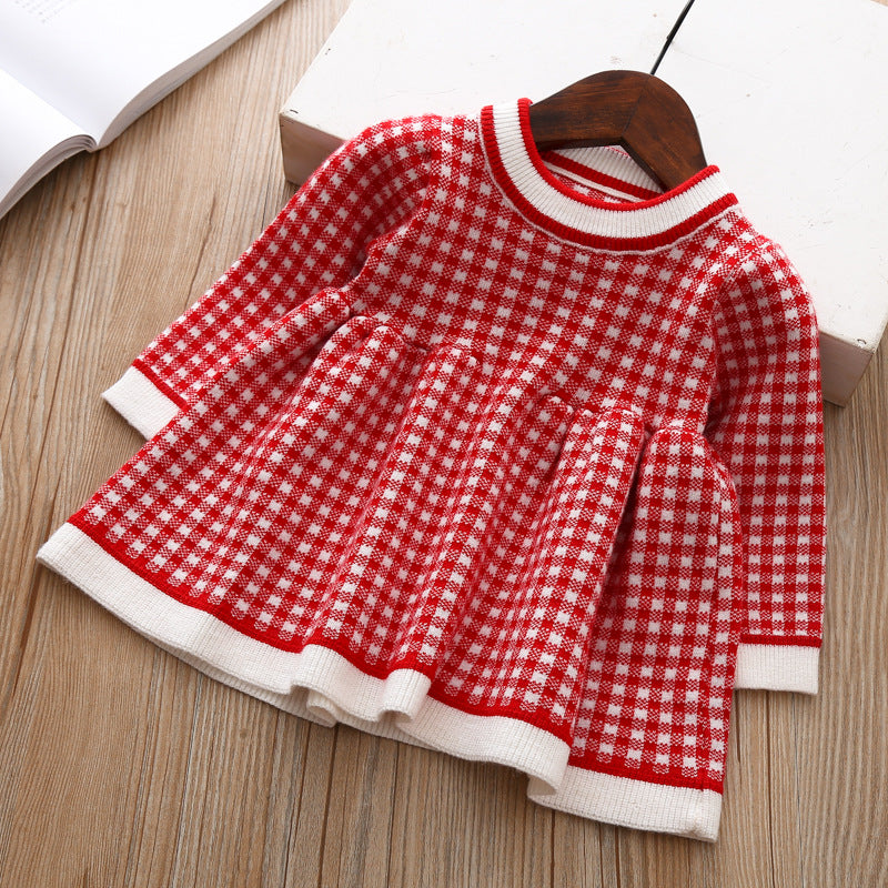 Girls' Plaid Knit Sweater Dress - view 3