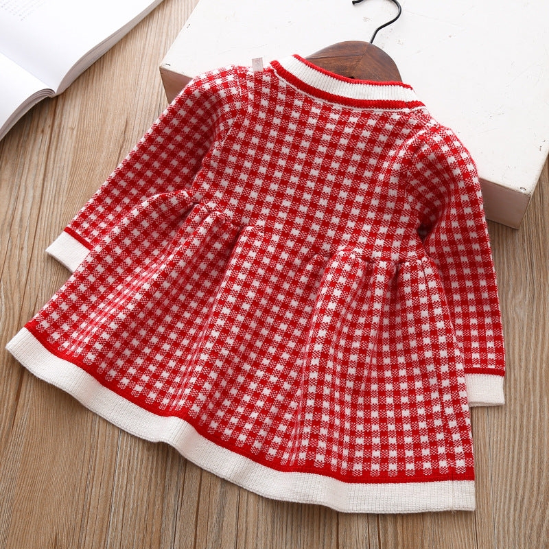 Girls' Plaid Knit Sweater Dress - view 2