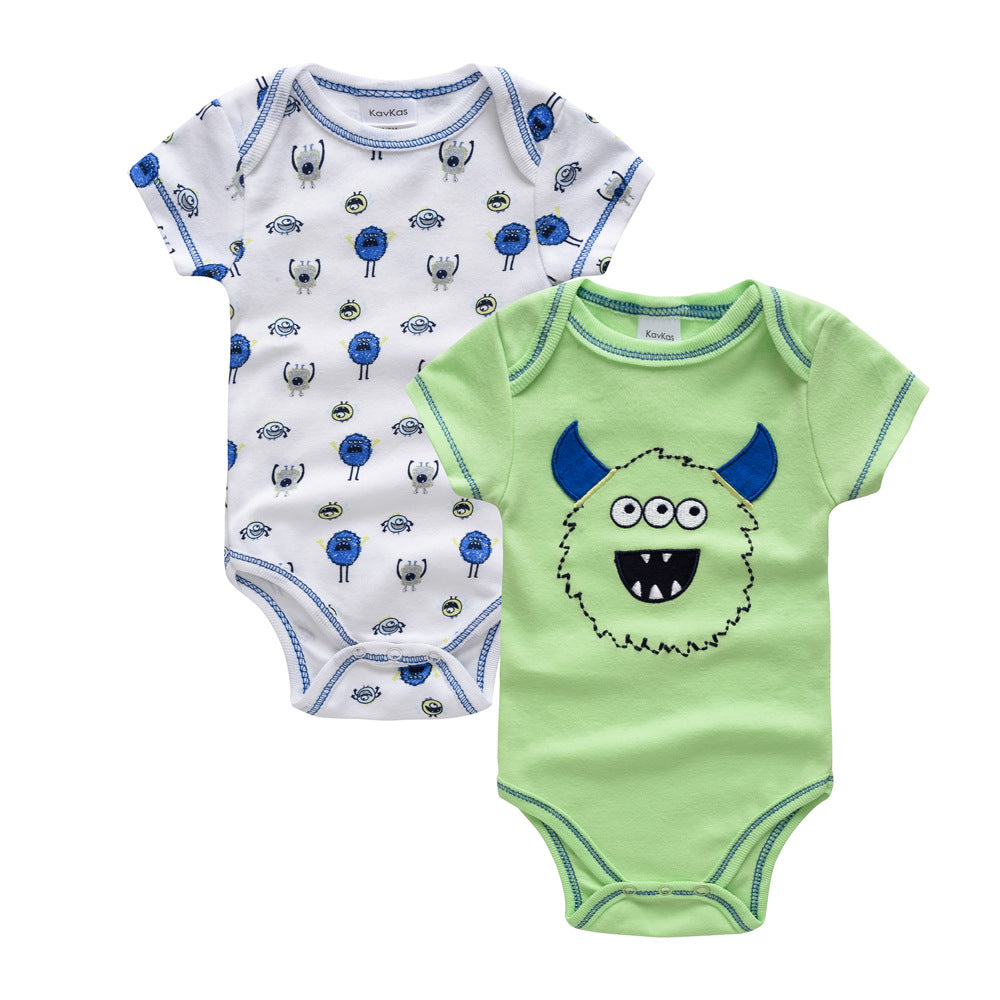 Green monster print cotton baby bodysuits