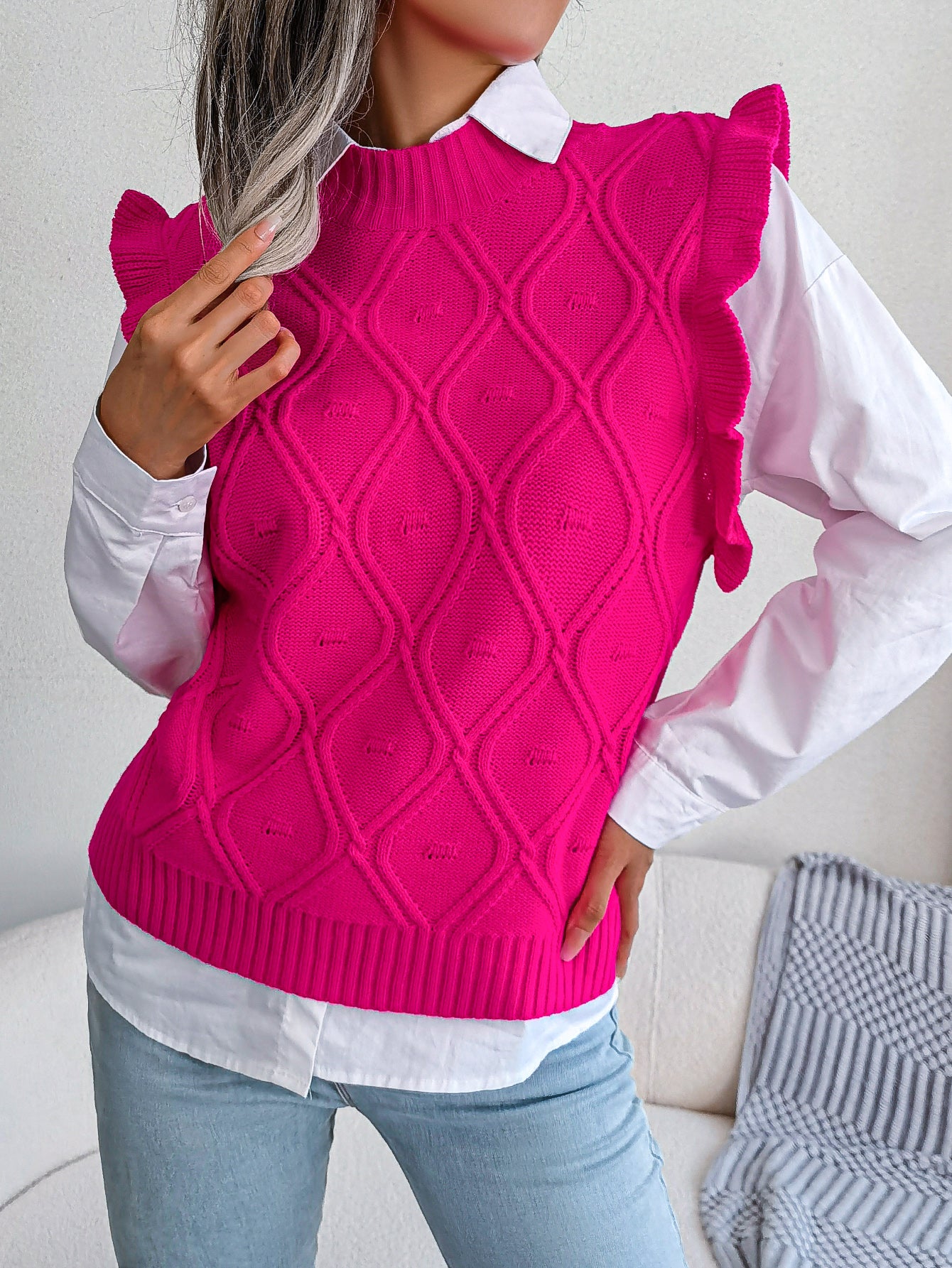 Ruffled Knit Sweater Vest