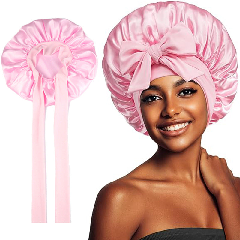 Pink satin sleep bonnet