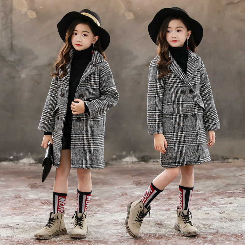 Girls' Houndstooth Plaid Winter Coat
