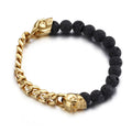 Close-up of matte black porous lava stone beads