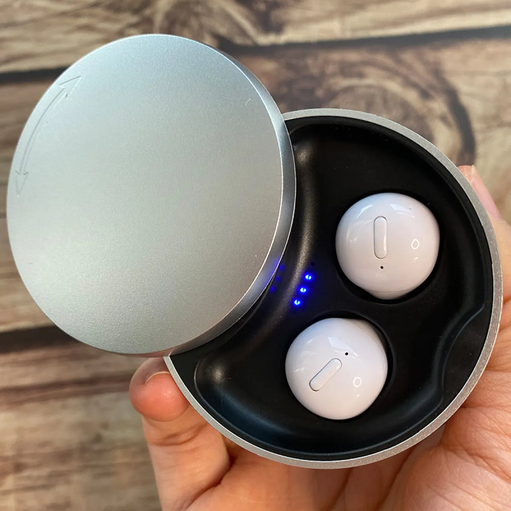 Wireless Bluetooth earbuds with charging case in black
